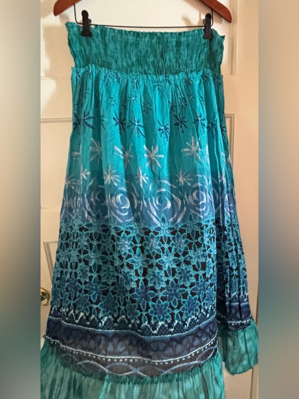 Sun Dress Strapless Smocked Tube Midi Length Dress / Maxi Skirt By Jasmine